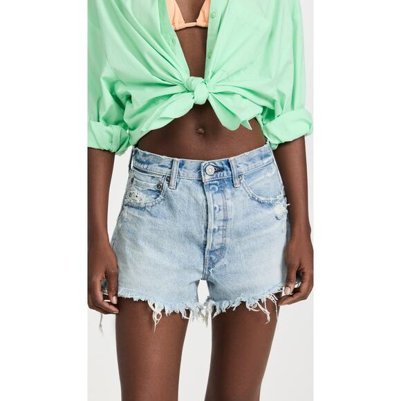 Moussy Vintage Etna Distressed Denim Shorts Light Blue Size 27